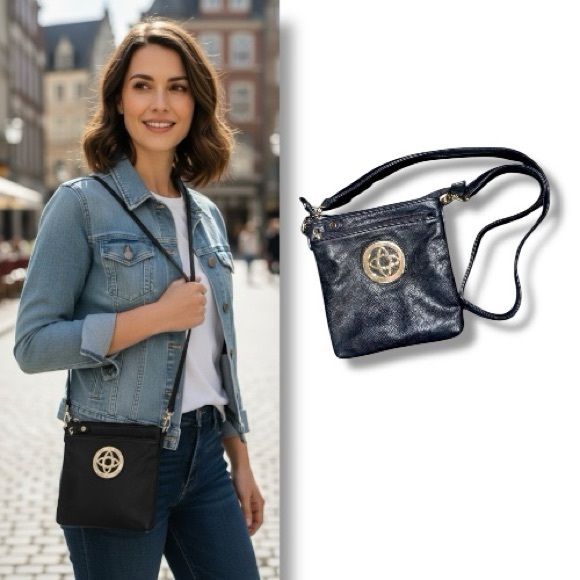 Crossbody Bag Gold Celtic Eternity Knot Deluxity Los Angeles Black Vegan Leather - Picture 16 of 16